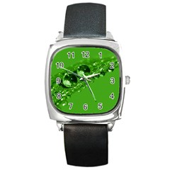 Green Drops Square Leather Watch