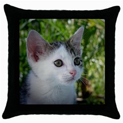 Young Cat Black Throw Pillow Case by Siebenhuehner