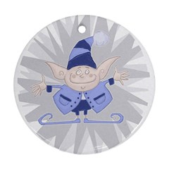 Blue Christmas Elf Round Ornament