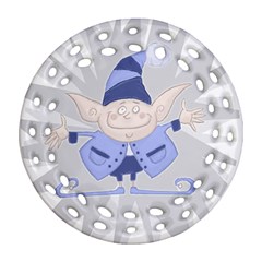 Blue Christmas Elf Round Filigree Ornament (two Sides)