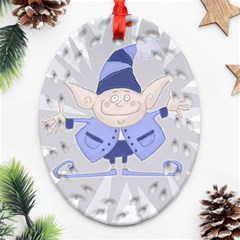 Blue Christmas Elf Oval Filigree Ornament (two Sides)