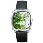 Leafs With Waterreflection Square Leather Watch Front