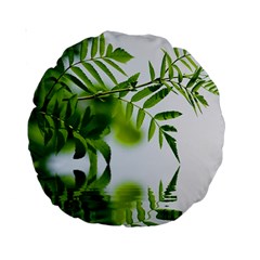 Leafs With Waterreflection 15  Premium Round Cushion  by Siebenhuehner