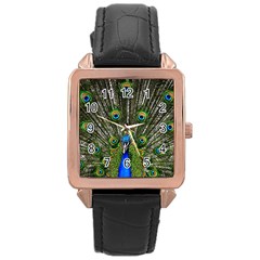 Peacock Rose Gold Leather Watch  by Siebenhuehner