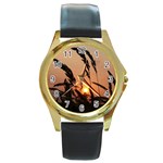 Sunset Round Metal Watch (Gold Rim)  Front