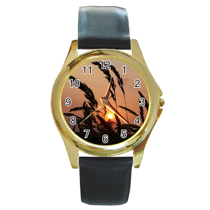 Sunset Round Metal Watch (Gold Rim) 