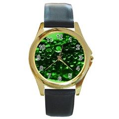 Waterdrops Round Metal Watch (gold Rim)  by Siebenhuehner