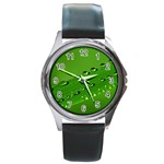 Waterdrops Round Metal Watch (Silver Rim) Front