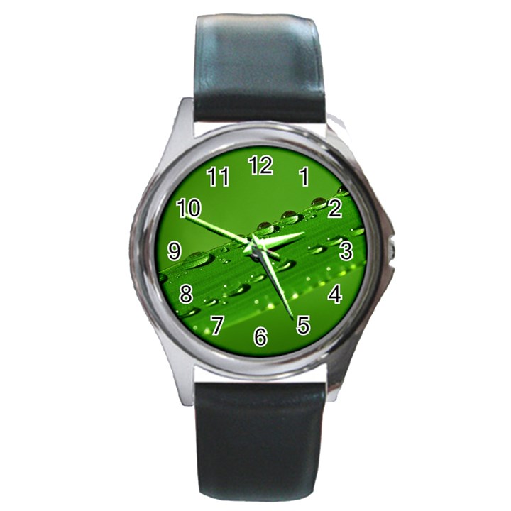 Waterdrops Round Metal Watch (Silver Rim)