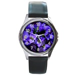 Cuckoo Flower Round Metal Watch (Silver Rim) Front