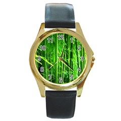 Bamboo Round Metal Watch (gold Rim)  by Siebenhuehner