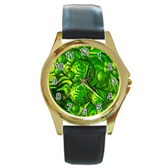 Green Balls  Round Metal Watch (gold Rim)  by Siebenhuehner