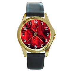 Red Bubbles Round Metal Watch (gold Rim)  by Siebenhuehner