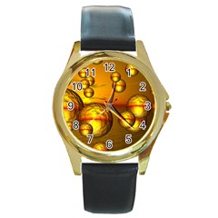 Sunset Bubbles Round Metal Watch (gold Rim)  by Siebenhuehner