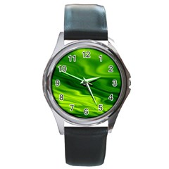 Green Round Metal Watch (silver Rim) by Siebenhuehner