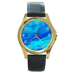 Blue Round Metal Watch (gold Rim)  by Siebenhuehner