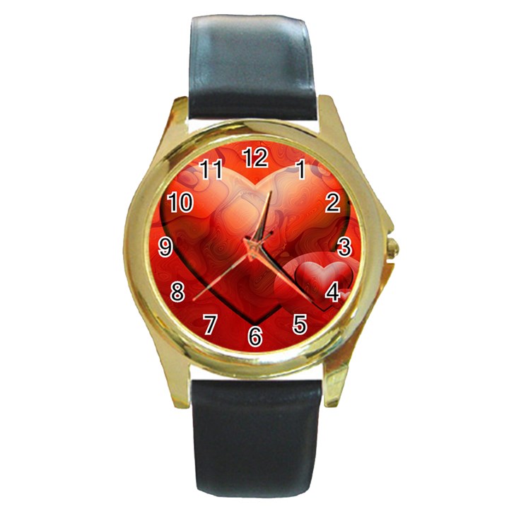 Love Round Metal Watch (Gold Rim) 