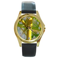 Bamboo Round Metal Watch (gold Rim)  by Siebenhuehner