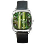 Bamboo Square Leather Watch Front