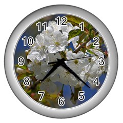 Cherry Blossom Wall Clock (Silver)