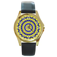 Mandala Round Leather Watch (gold Rim)  by Siebenhuehner