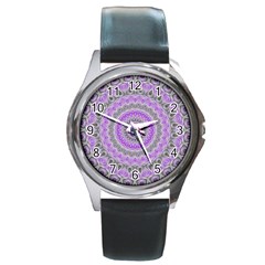 Mandala Round Leather Watch (silver Rim) by Siebenhuehner