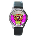 Rad Xmas Round Leather Watch (Silver Rim) Front