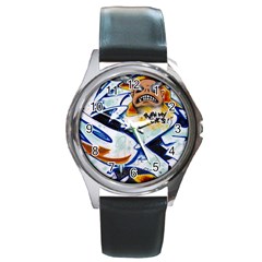 Graffity Round Leather Watch (silver Rim) by Siebenhuehner