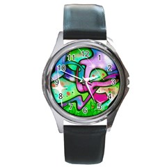 Graffity Round Leather Watch (silver Rim) by Siebenhuehner