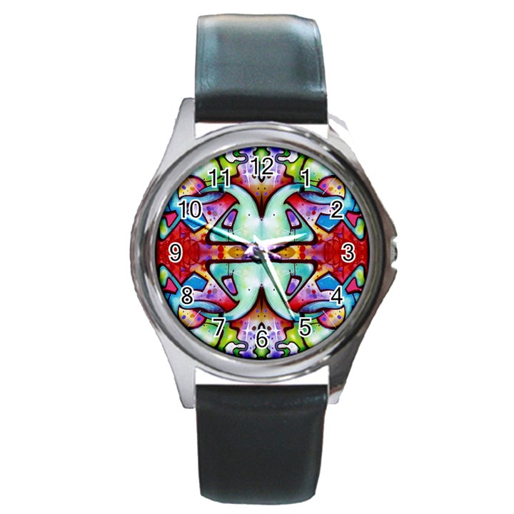 Graffity Round Leather Watch (Silver Rim)