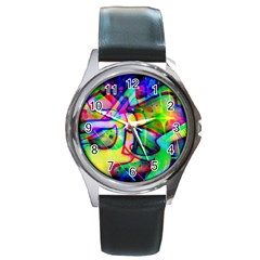 Graffity Round Leather Watch (silver Rim) by Siebenhuehner