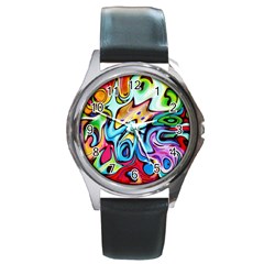 Graffity Round Leather Watch (silver Rim) by Siebenhuehner