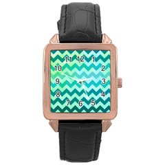 Chevron Rose Gold Leather Watch  by ILANA