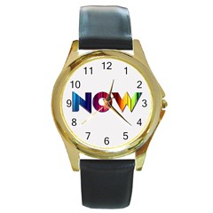 time is... Round Leather Watch (Gold Rim) 