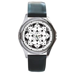 Mandala Round Leather Watch (silver Rim) by Contest1767514