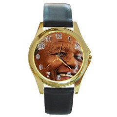 Mandela Round Leather Watch (gold Rim) 