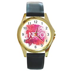 Nero ! Watch Round Leather Watch (gold Rim) 