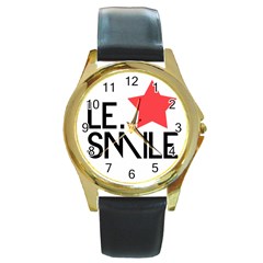 Le  Smile Round Leather Watch (gold Rim)  by Contest1701949