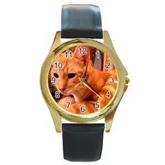 Liam The Beaut Round Leather Watch (gold Rim)  by kkss88