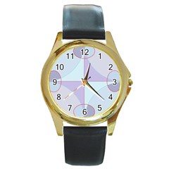 Pattern Round Leather Watch (gold Rim) 