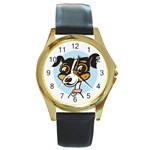 Danny Dog Round Leather Watch (Gold Rim)  Front