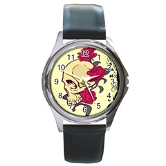 Skeleton Round Leather Watch (silver Rim)