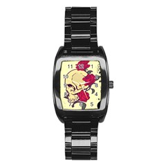 Skeleton Stainless Steel Barrel Watch