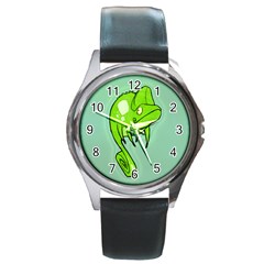 Lucky Lizard Round Leather Watch (silver Rim) by Contest1780262