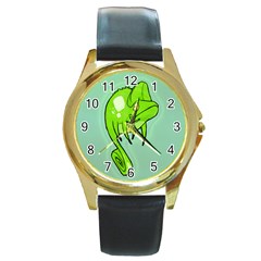 Lucky Lizard Round Leather Watch (gold Rim)  by Contest1780262