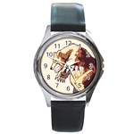 Bear Time Round Leather Watch (Silver Rim) Front