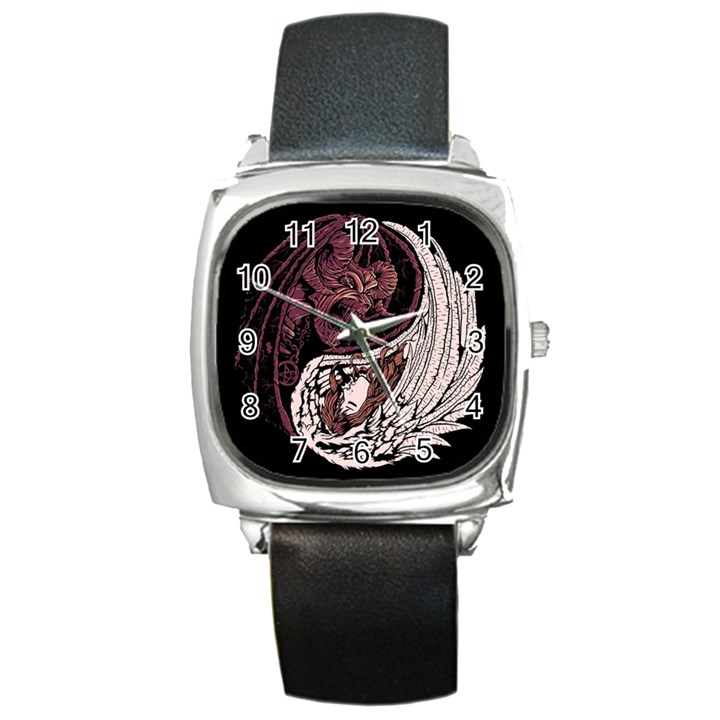 YinYang Square Leather Watch