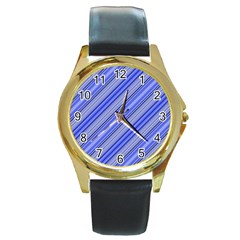 Lines Round Leather Watch (gold Rim)  by Siebenhuehner