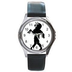 Zombie Boogie Round Leather Watch (silver Rim)