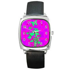 Butterfly Square Leather Watch